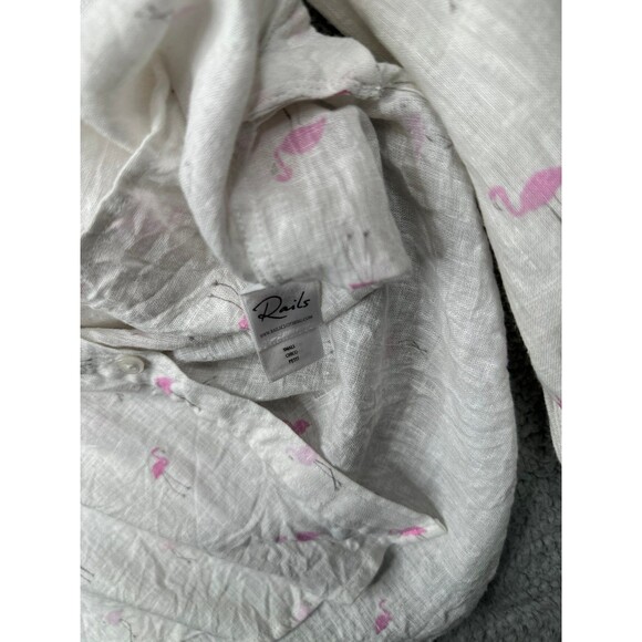 Rails Button Up Womens Small Linen Blend Shirt White Flamingo Long Sleeve Pocket - Picture 6 of 6